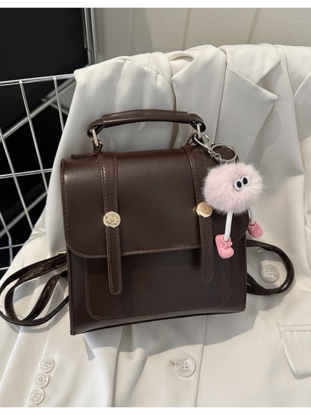 Women’s Brown Faux Leather Top-Handle Backpack Purse